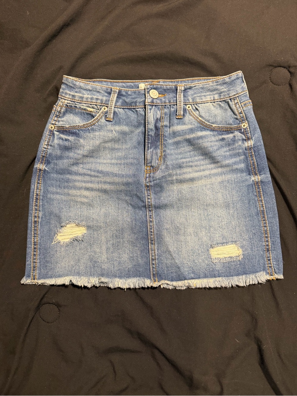 Mudd Juniors (5) FLX Stretch Distressed Raw Hem Denim Mini Skirt Y2K